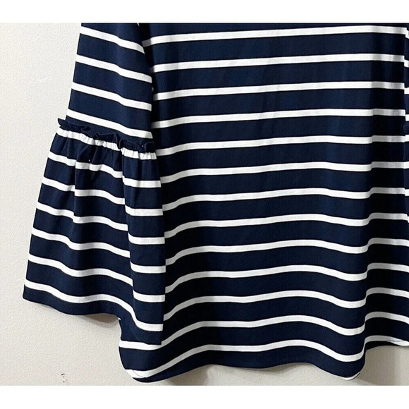 Van Heusen Womens Navy Blue Striped Top Medium Nautical Shirt Long Bell Sleeve - Picture 5 of 5